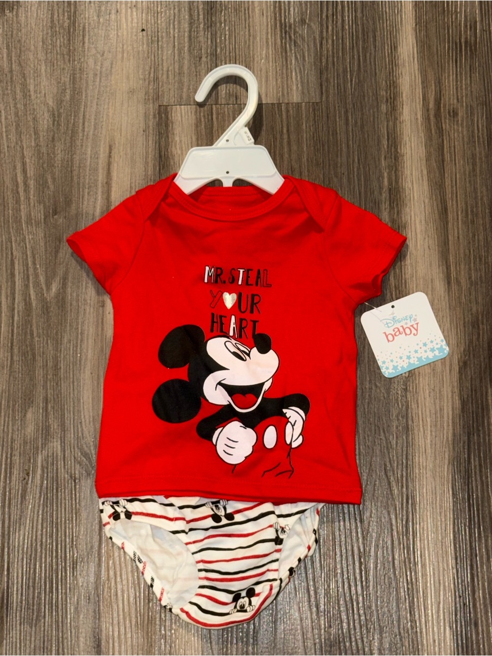 Disney Baby Mickey Mouse Mr Steal Your Heart 2 Piece Outfit NWT 6 9 Months